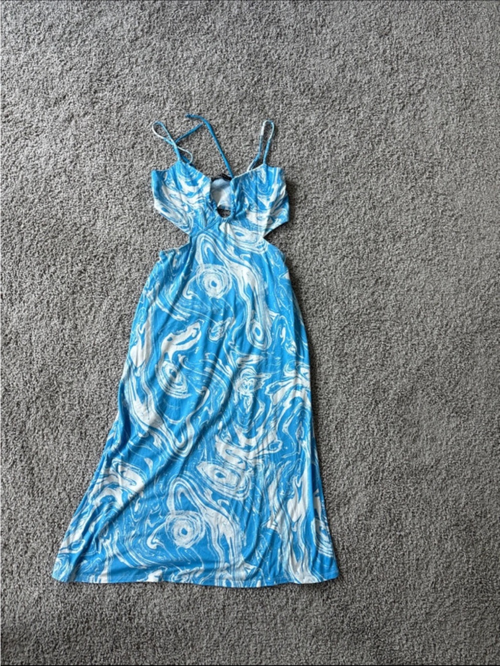 Pinkblush Blue Marble-Print Cutout Maxi Dress